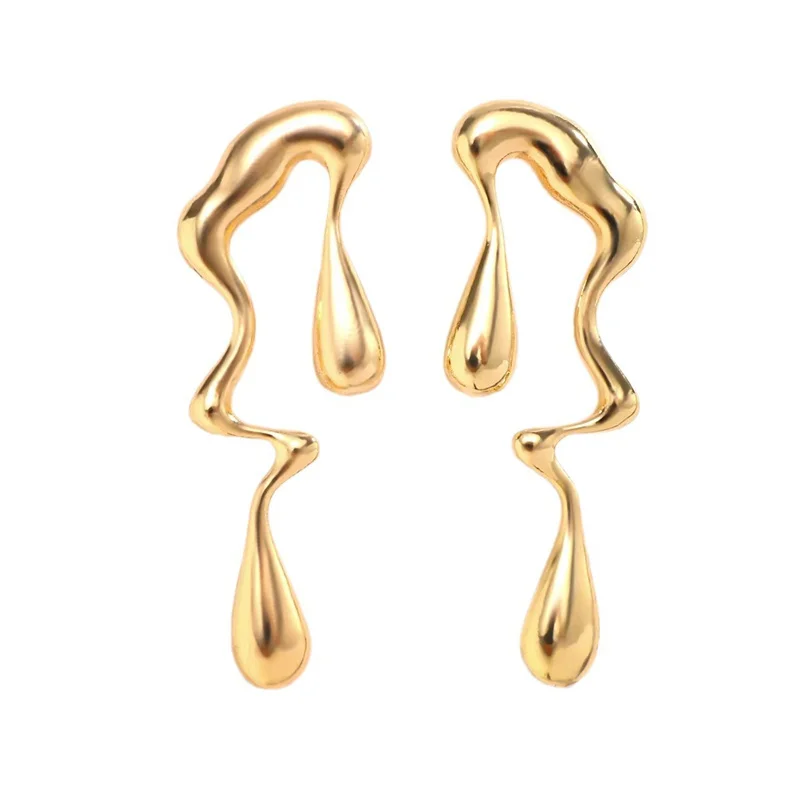 Pendientes creativos de Metal irregulares con forma de gota de agua para mujer, pendientes largos geométricos de Color dorado Vintage, de joyería