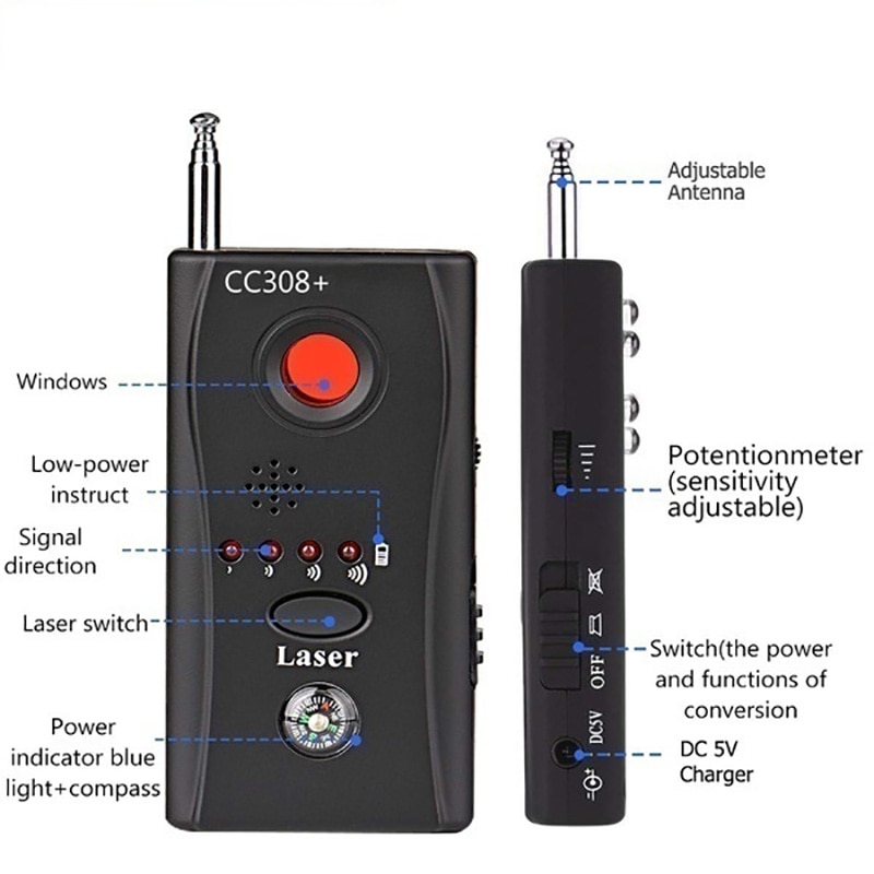 Multifunktions trådløs kameralinse signaldetektor  cc308+  gps fejlsignal detekter kamera fuld-range wifi rf gsm enhedsfinder