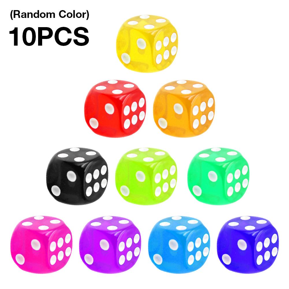 10pcs Dice Set Transparent Acrylic Dice Set Random Color for Party Table Board Game 16mm: Default Title