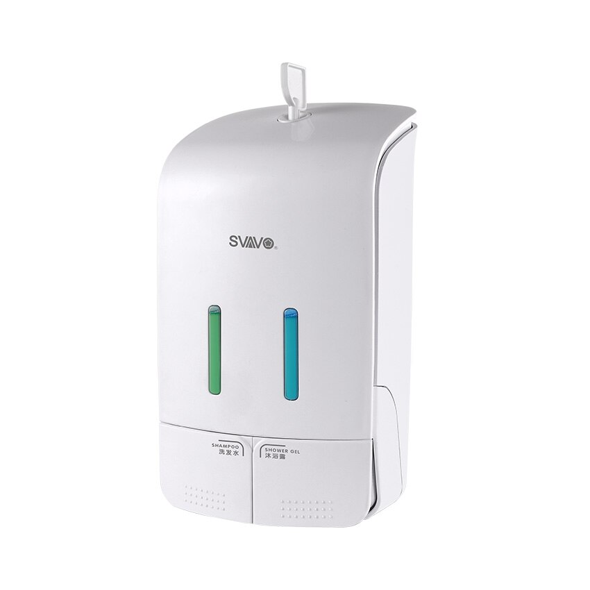 SVAVO Double Liquid Soap Dispenser Wall Mounted Shampoo Dispenser Double Soap Bottle Containers for Bathroom Hotel: White