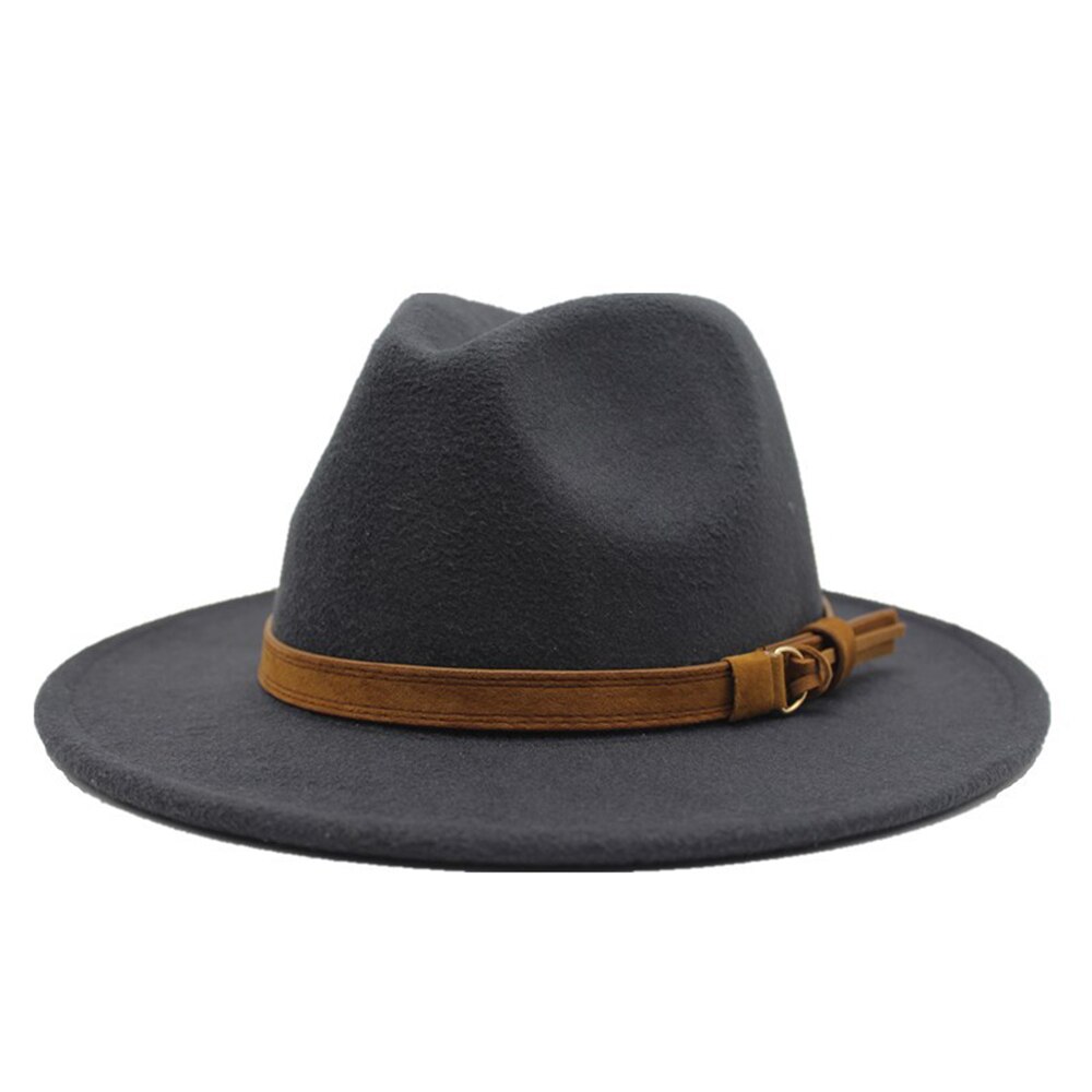 Sombrero Fedora de fieltro de lana para mujer, sombrero con estampado de leopardo, ala ancha, Panamá, informal, Formal, de invierno, tendencia de: Dark grey