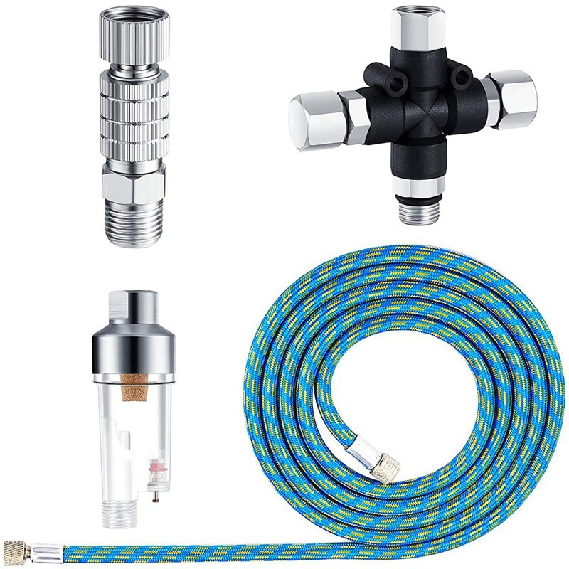 4Pcs Airbrush Adapter Set, 6 Ft Braided Air Hose, 3 Way Airbrush Air Hose Splitter Manifold Airflow Adjustment Coupler: Default Title