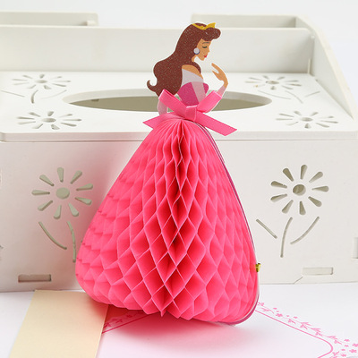 Tarjeta de invitación de princesa 3D, panal plegable, se puede poner sobre la mesa, suministros de cumpleaños y boda, tarjeta de agradecimiento para invitados, 1 ud.: pink