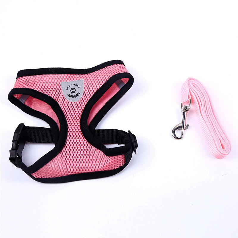 Ademend zacht hondentuigje, kattencontrole, nylon mesh, verstelbaar vest, harnas, riem voor puppy, borstband, huisdierproducten: Roze / S