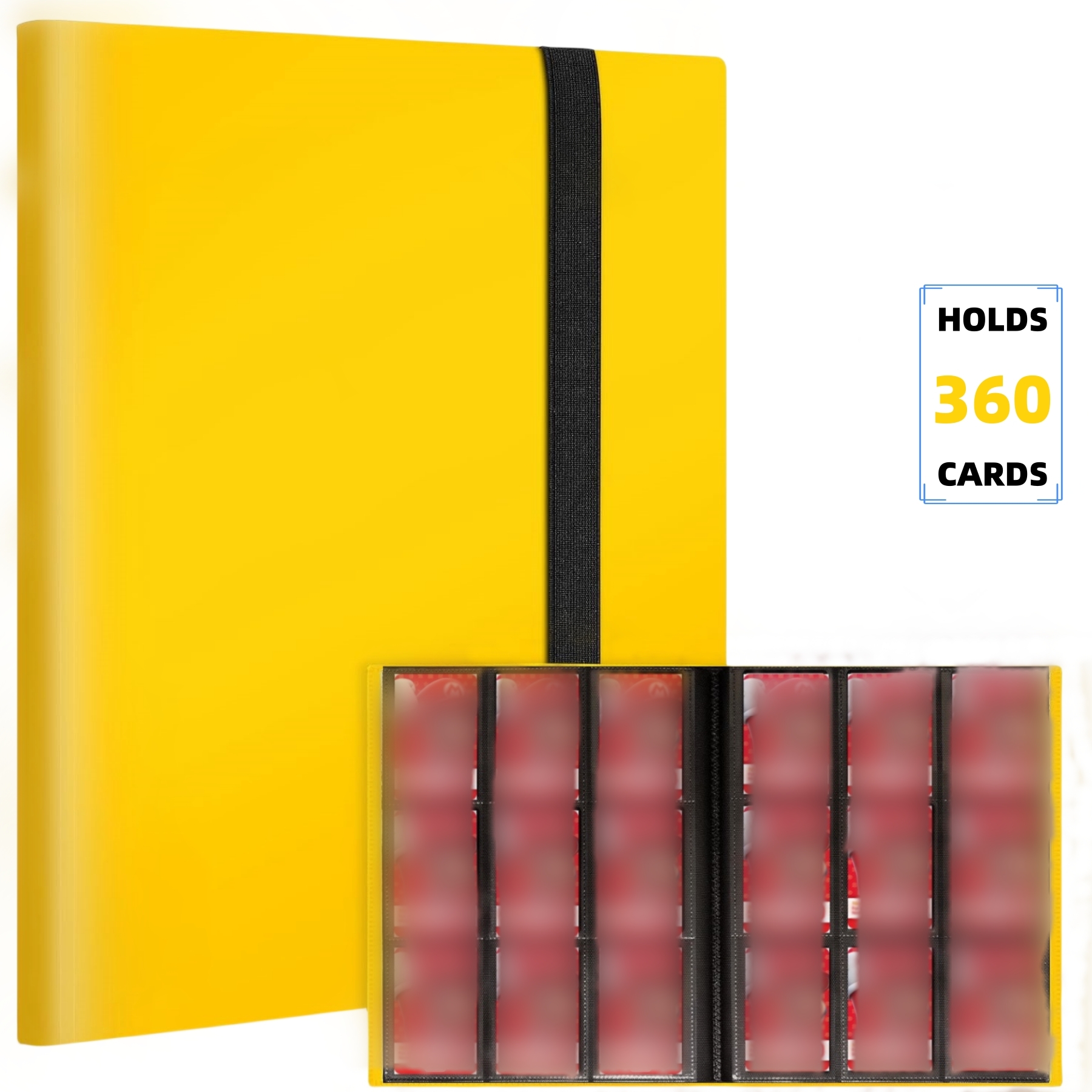 Premium 9-Pocket Trading Card Binder - Holds 360 Cards - Durable PP Cover - Ideal for Basketball, Baseball, and Sports Cards: Yellow