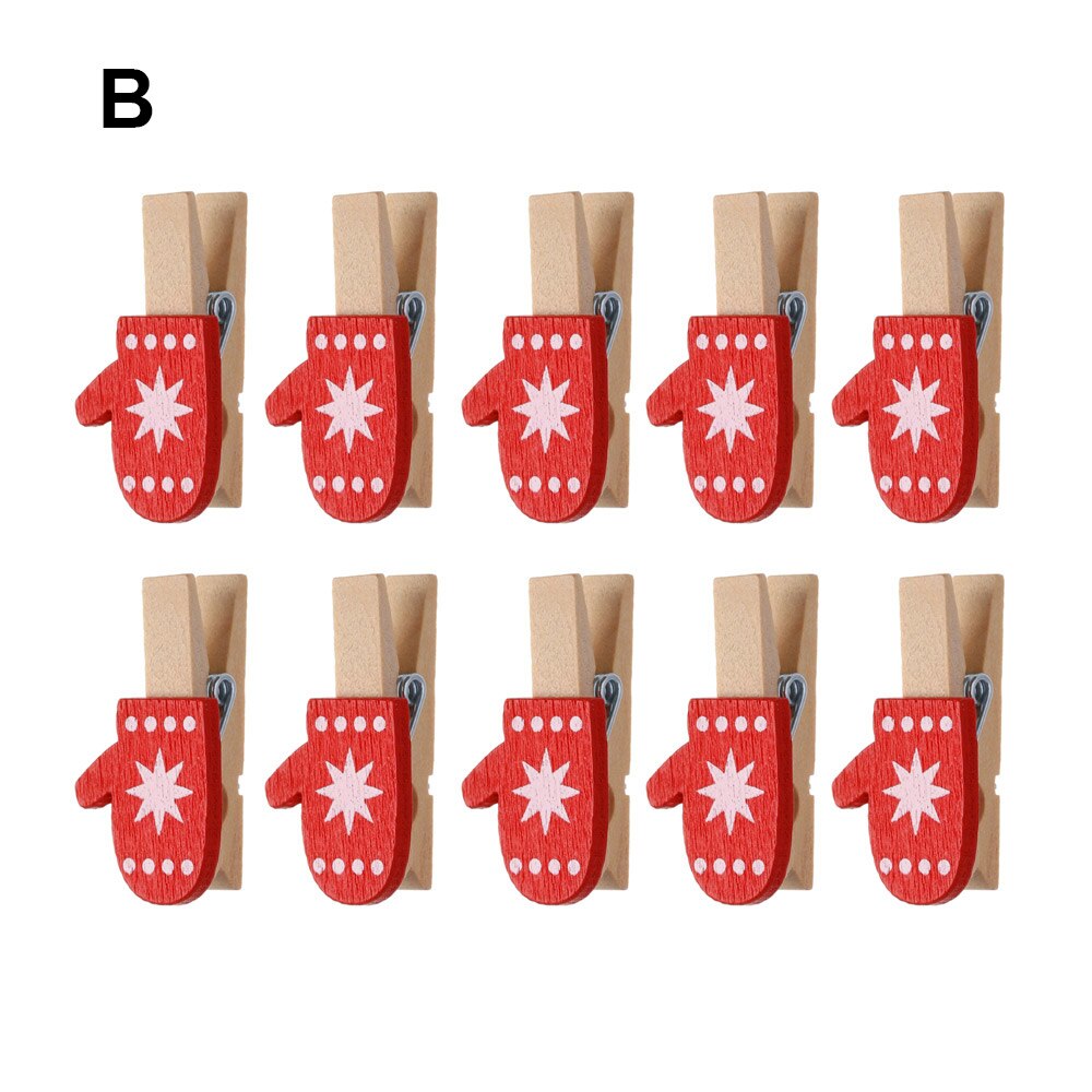 10 stuks/set mini kerst houten clips jaar feest decoratie foto muur clip eland diy kerst ornament kaarthouder bruiloft ornamenten: B