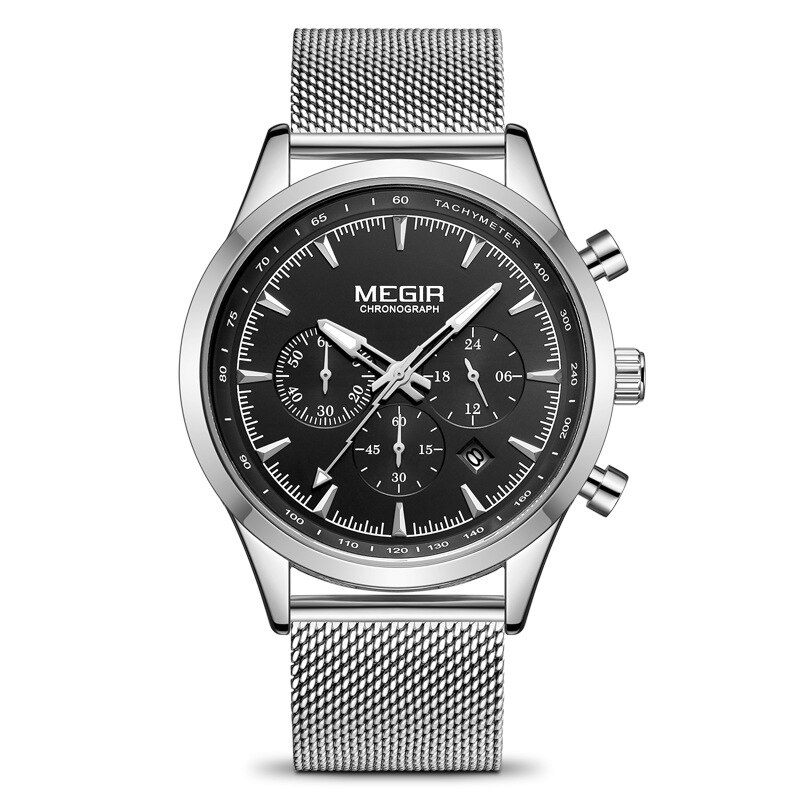 Megir Business Sport Heren Horloge Trend Multifunctionele Lichtgevende Waterdichte Horloges Mannelijke Relogio Masculino 2153: Silver black