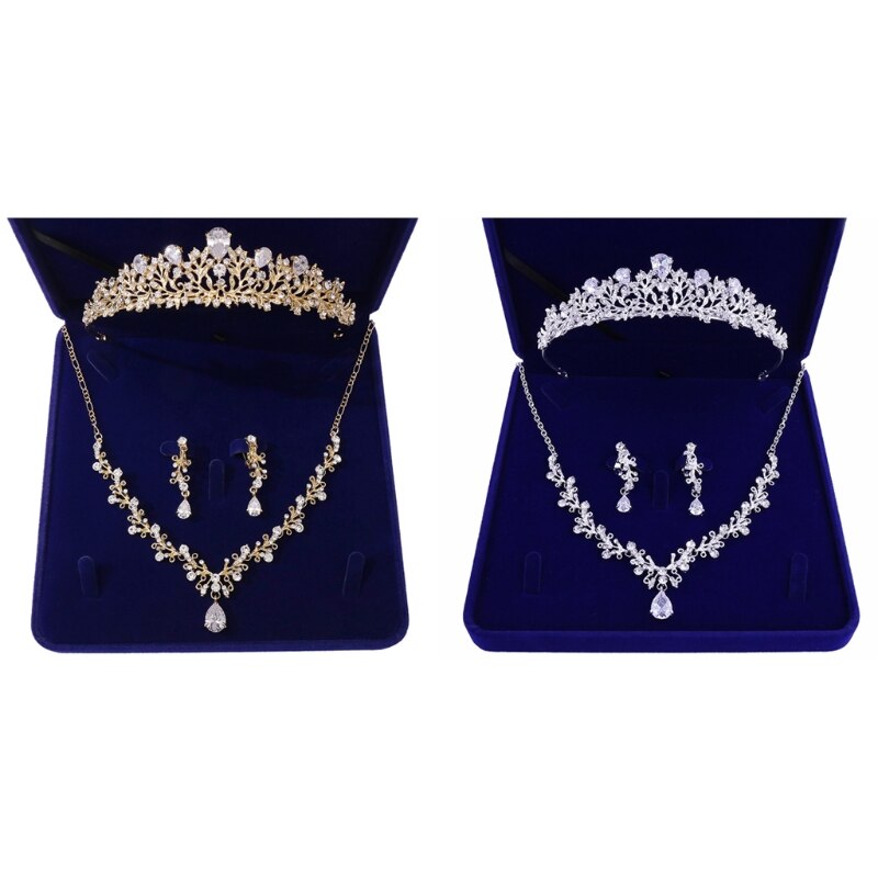 Bruids Sieraden Set Bruid Crystal Zirkoon Tiara Oorbellen Ketting Sets Voor Bruiloft Prom Party Match Met Trouwjurk R7RF