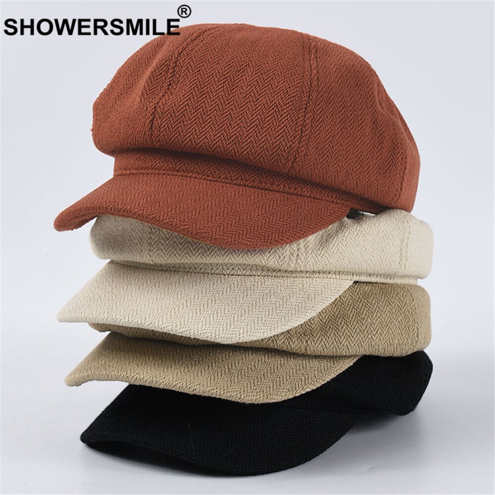 Showersmile retro uutispoika lippalakki naiselle kevät kesä naisille kahdeksankulmainen hattu tiilenpunainen merkki brittiläinen litteä lippalakki