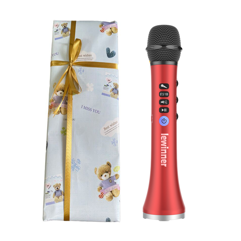 Lewinner L-698 Wireless Karaoke Microphone Bluetooth Speaker 2-in-1 Handheld Sing &amp; Recording Portable KTV Player for iOS/Androi: red with gift wrap
