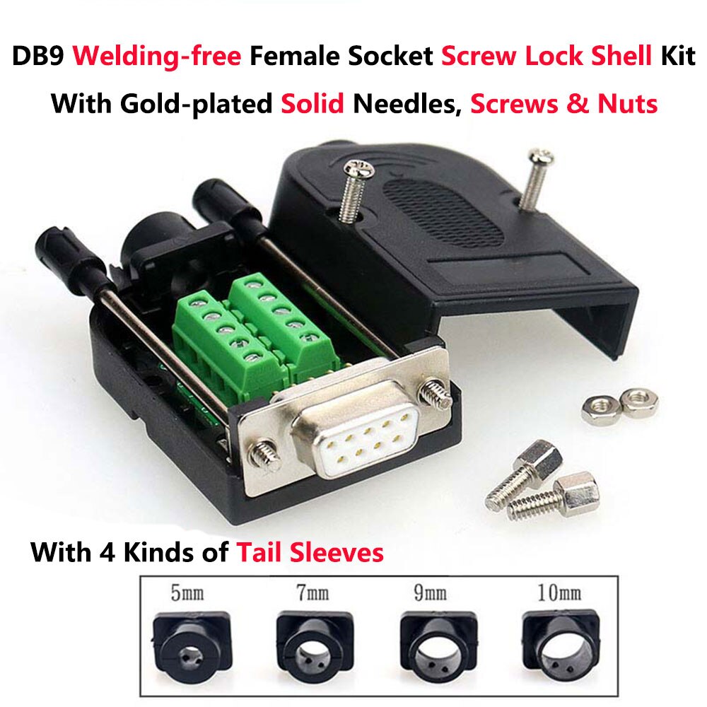 DB9 Welding-free Male Plug Female Socket Screw Lock Shell Kit RS232 9 Pin Serial Port Connector 485 422 Interface D-Sub9 Adapter: Female Solid