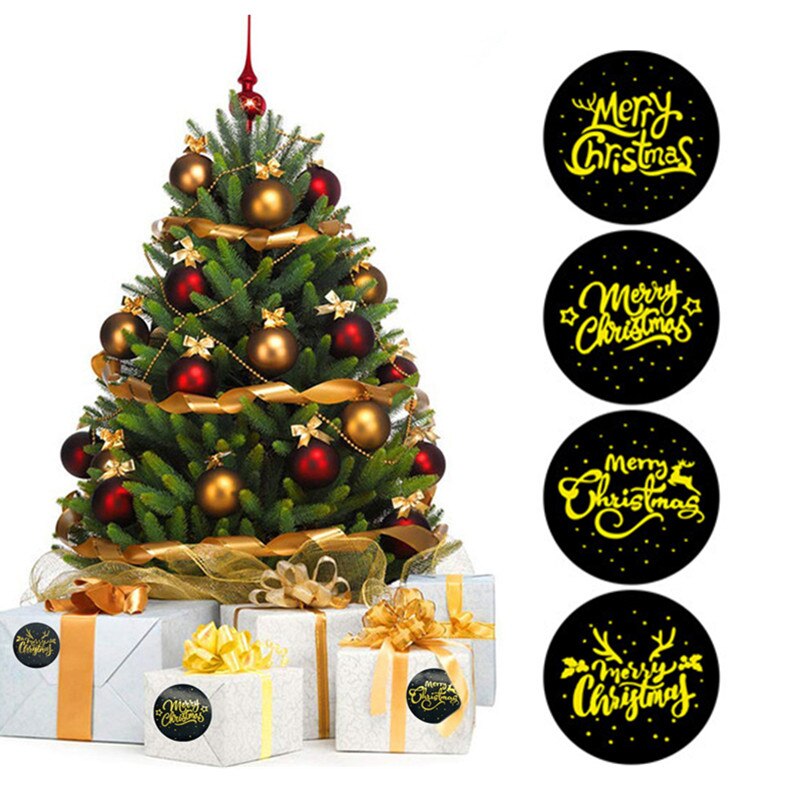Weihnachten Box 100/500Pcs Runde Etiketten Weihnachten Aufkleber Candy Tasche Blume Box Kuchen Boxen Verpackung Neue jahr Aufkleber
