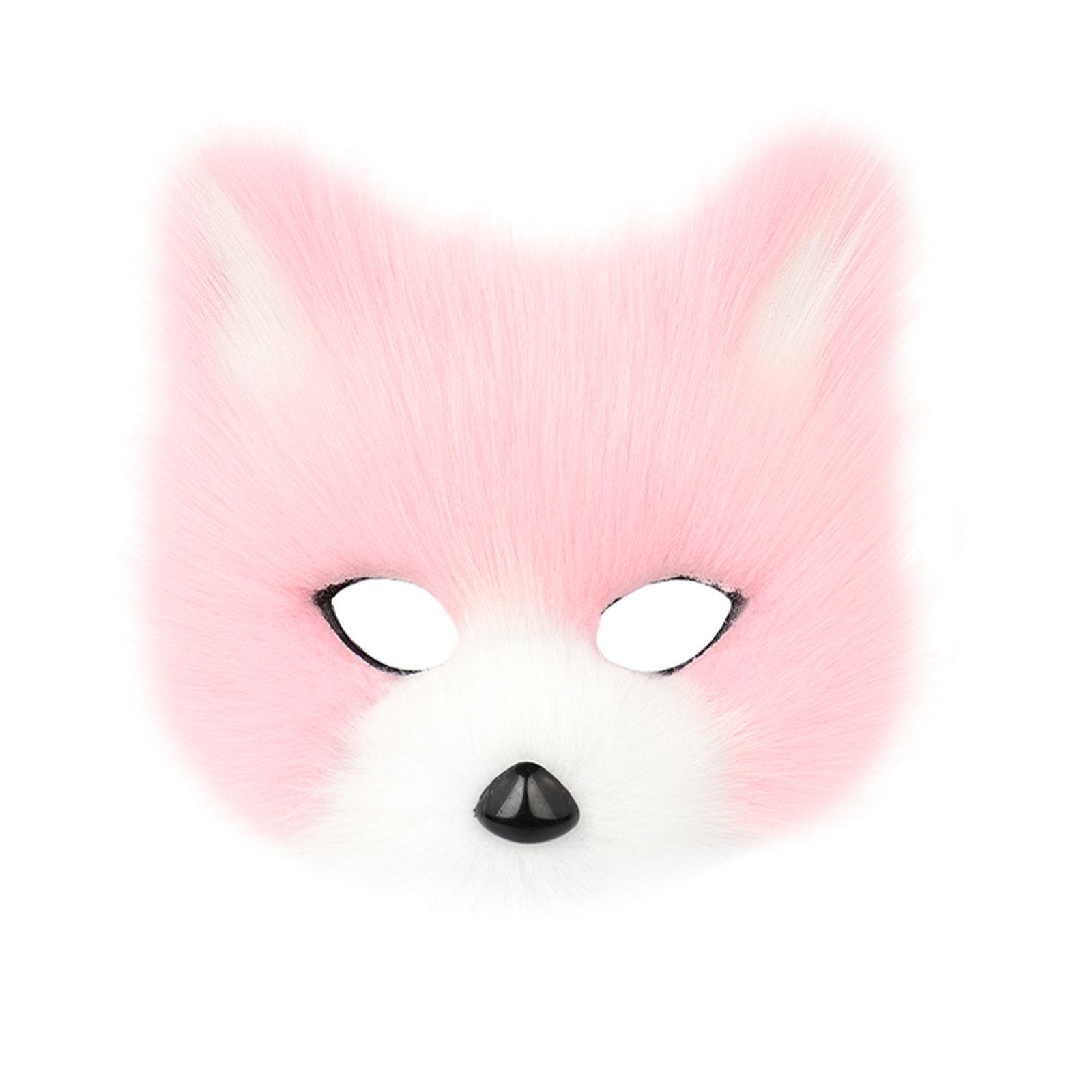 Faux Fur Fox Mask Furry Half Face Animal Cat Mask Halloween Cosplay Party Costume: Pink