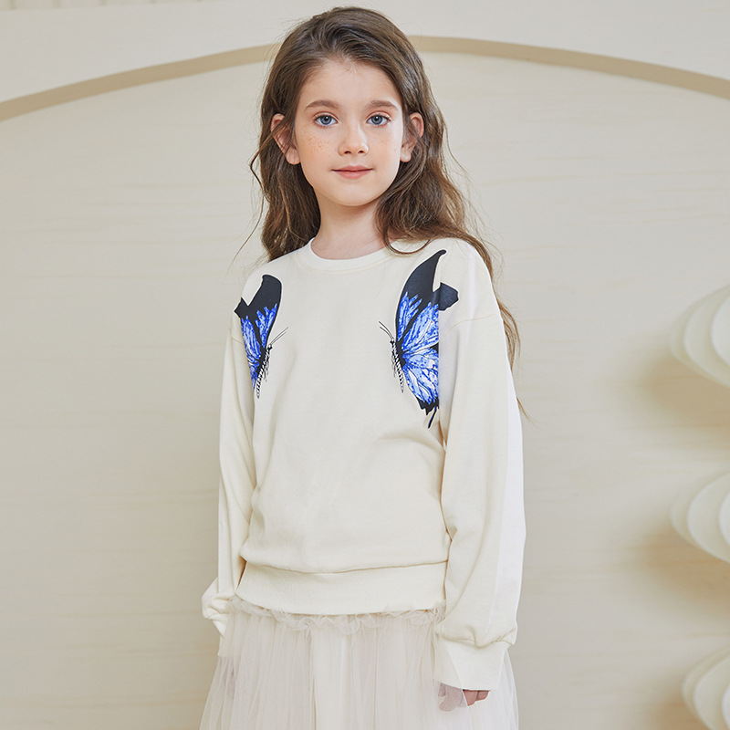 YourSeason Spring Cute Sweatshirt Teen Girls Cotton Cartoon Butterfly Print O-neck Shirts Autumn Teenage School Clothes