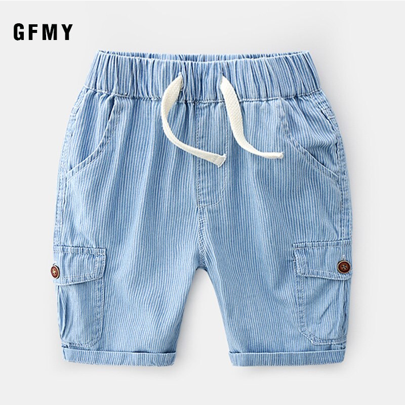 Gfmy sommer stribe fritid lomme dekoration dreng korte bukser 18m komfort denim stof baby korte bukser: 4t