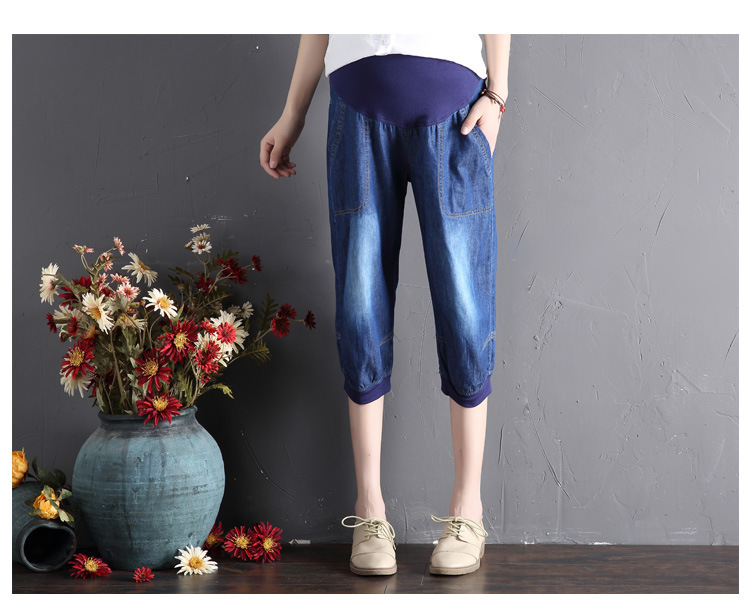 Mutterschaft Jeans Für Schwangere Frühling Große Größe 7-punkt jeans Hosen Mutterschaft Kleidung Für Schwangere Frauen Pflege Hosen: Blau / XXL