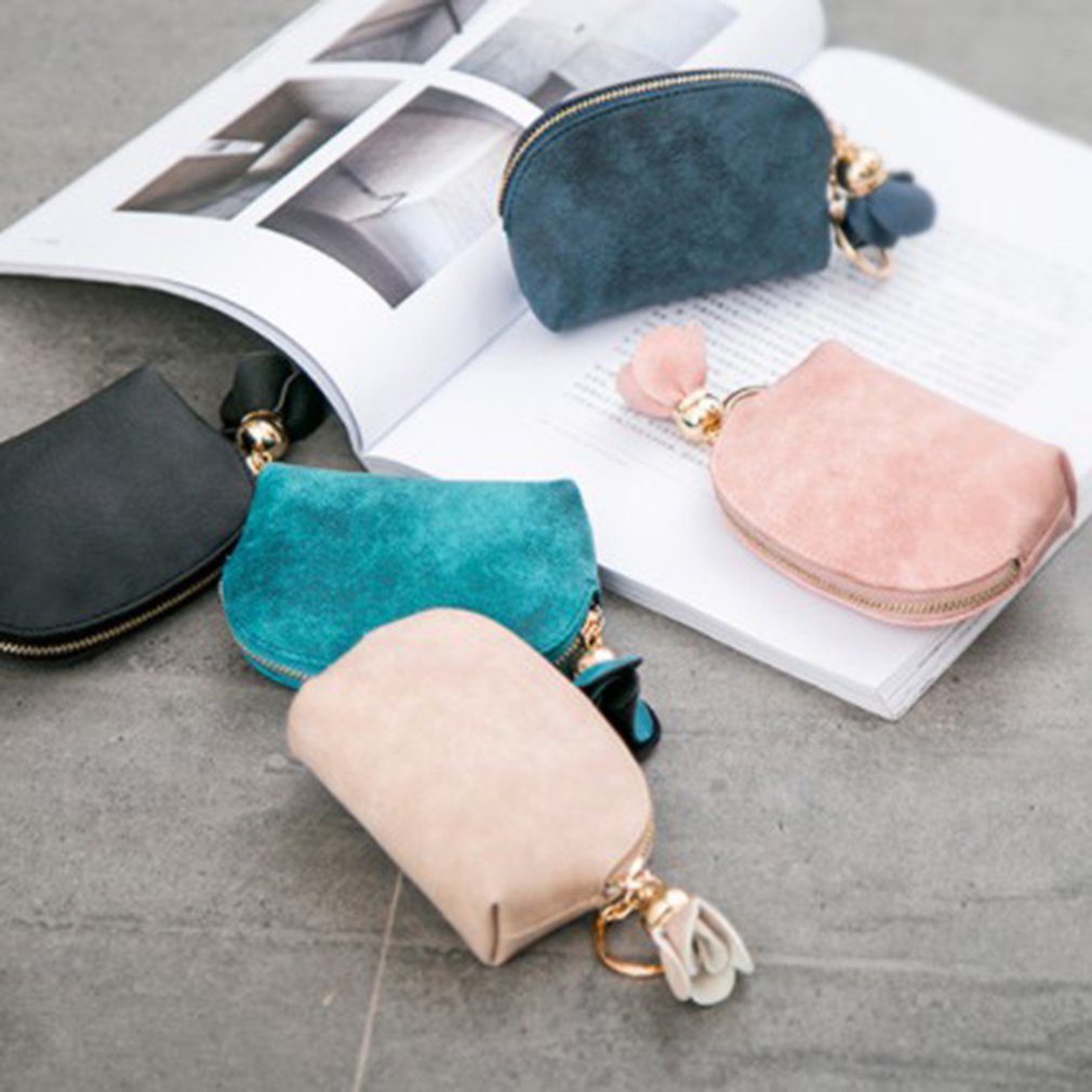 PU cuero Mini Cartera de Color liso estudiante clave auriculares Banco tarjeta cremallera almacenamiento bolsa precioso monedero para las mujeres