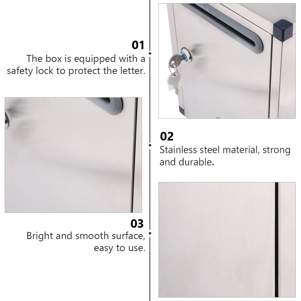 Wall Mount Stainless Steel Rust-proof Letter Box Outdoor Mailbox Lockable Mail box Post Box