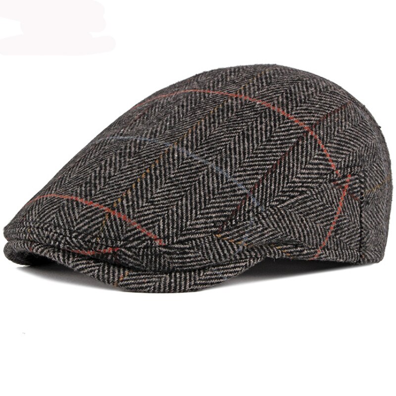 HT2777 Beret Men Cap Thick Warm Autumn Winter Hat Beret Cap Vintage Plaid Earflap Cap Wool Hat Ivy Newsboy Flat Cap