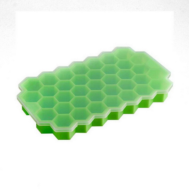 Easy-Release Ice Cube Silicone Honeycomb Ice Cube Molds Tray For Wine Whiskey DIY Ice Cube Ray Mold Bar Cold Drink Tools: green with lid