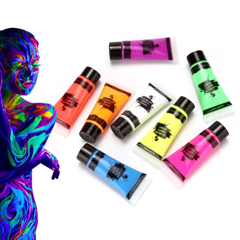 Peinture fluorescente pour le visage et le corps, 8 couleurs, Pigment de maquillage, dessin de tatouage, nouveauté