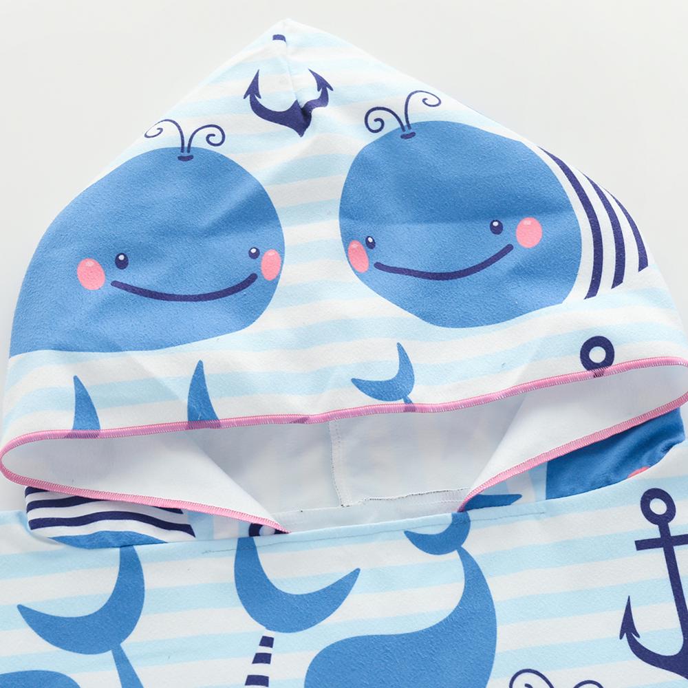 ED-Lumos bleu baleine à capuche enfants serviette de bain serviette enroulée de plage pliant pour garçons filles tout-petits de moins de 7 ans