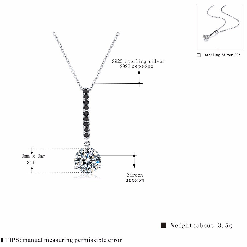 [SCHWARZ GRANNE] Echte 100% 925 Sterling Silber gleiten Halskette Frauen Schmuck Schmuckstück Femme Halsketten &Ampere; Anhänger P096