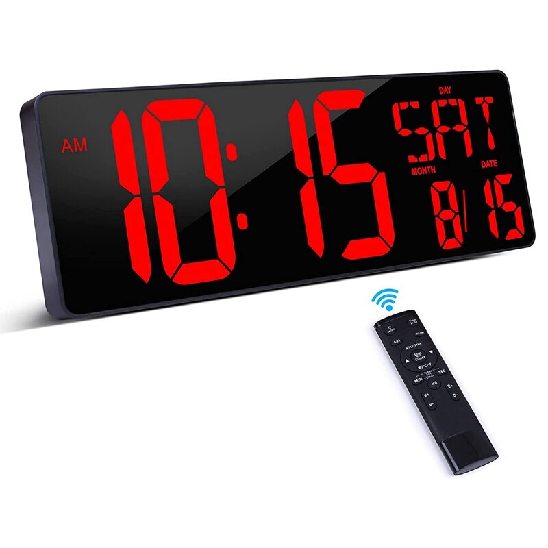 Large Digital Wall Clock with Remote Control,16.5 Inch LED Large Display Count, for Home,Office and Classroom Eu Plug: Default Title