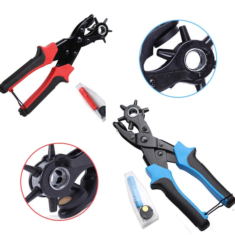 Pince de perforateur de trou de ceinture multifonction avec 6 trous perforateur en cuir tournant de tissu pour ceintures bracelets de montre sangles cartes papier