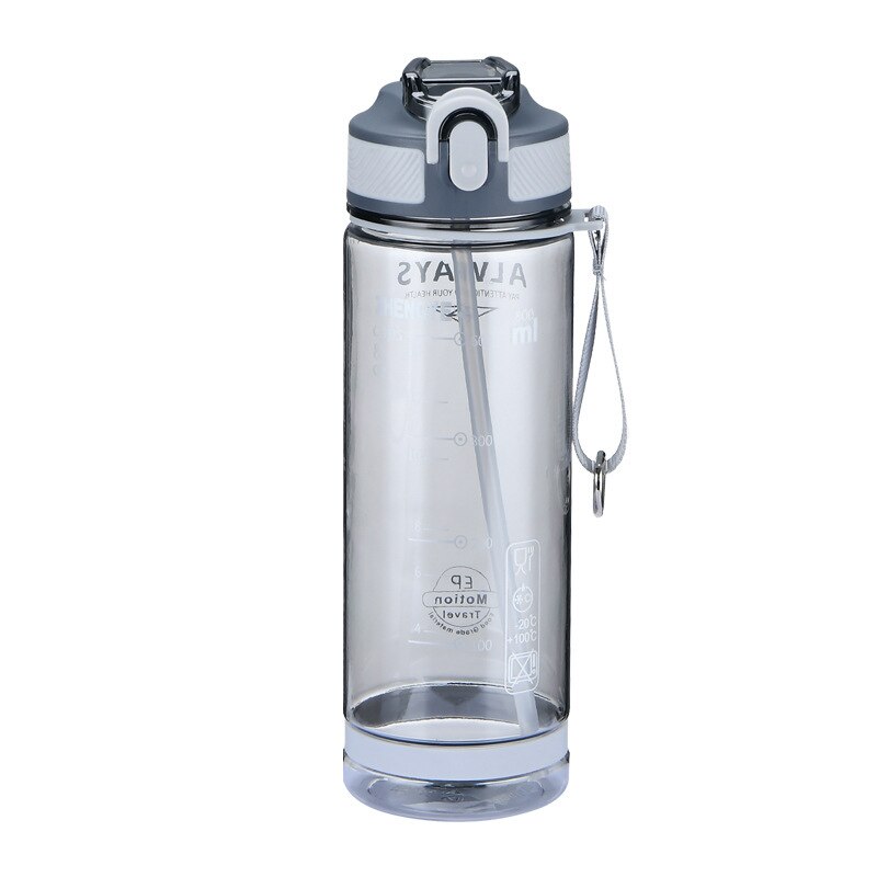 800ml sportvattenflaskor med sugrör för camping vandring utomhus plast transparent bpa gratis flaska för män drinkware: Grå