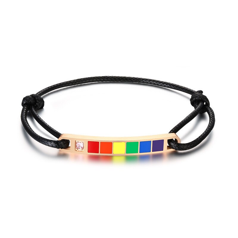 ZORCVENS nuevas pulseras trenzadas hechas a mano del Orgullo LGBT del arco iris del Color negro plata de acero inoxidable para las mujeres hombres joyería: 83721