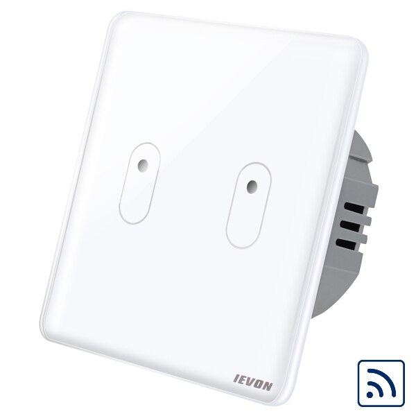 2 Gang remote control light Switch, black Glass Wireless remote control Switch, EU wall light switch touch remote control switch: white RF 2 gang
