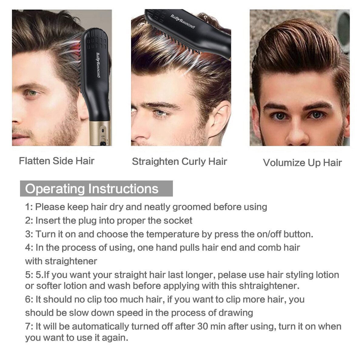 Multifunctional Hair Straightening Comb Beard Grooming Kit Hair Curler Comb Brush Quick Beard Hair Styler For Men Styling Tool