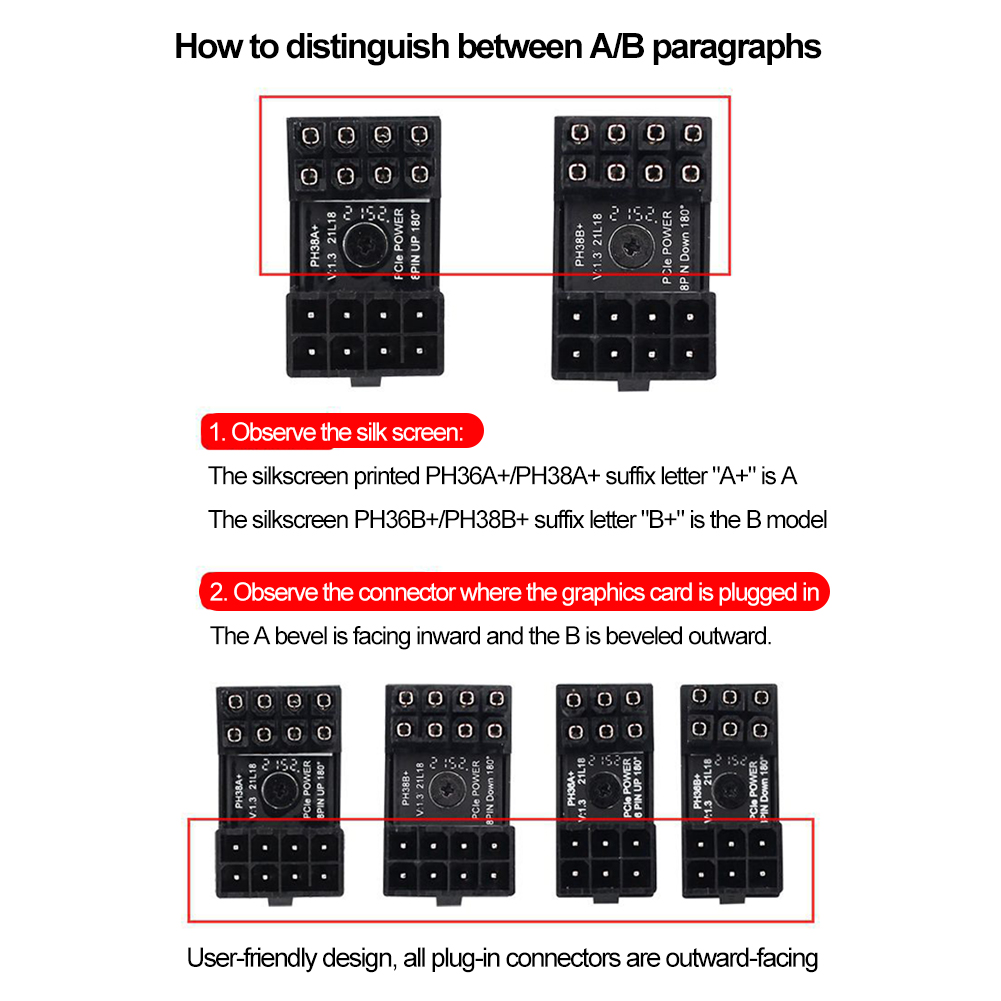 Turn Connector 8 Pin Power Adapter Board 6 Pin GPU Power Board 180 Degree Angle for Desktops Graphics Card