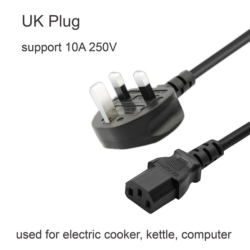 EU UK US AU Plug Power Cable 110V 220V 10A For Electric Cooker Kettle Computer TV Fans Air Conditioner LJ809: UK plug 1.5m