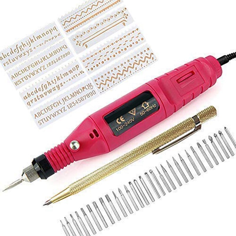 Elektrische Mini Graveur Pen Mini Diy Graveren Tool Kit Voor Metaal Keramische Plastic Hout Sieraden Met Kraspen Etcher 30 bits: Default Title