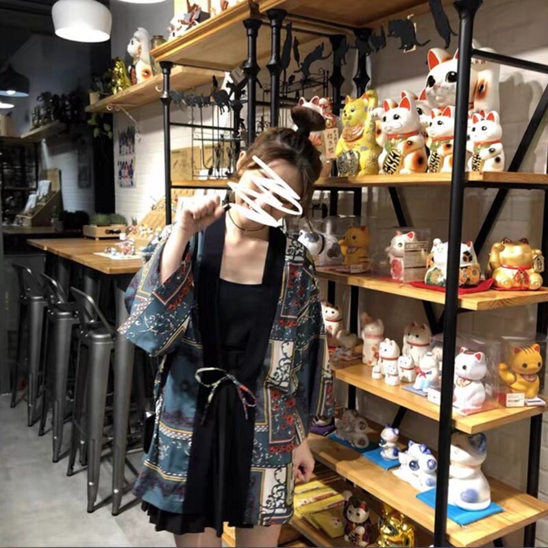 Japanese Yukata Kimono Summer Top Japan Red-Crowned Crane Haori Kimono Japones Harajuku Kimono Boho Yukata Women FF2580
