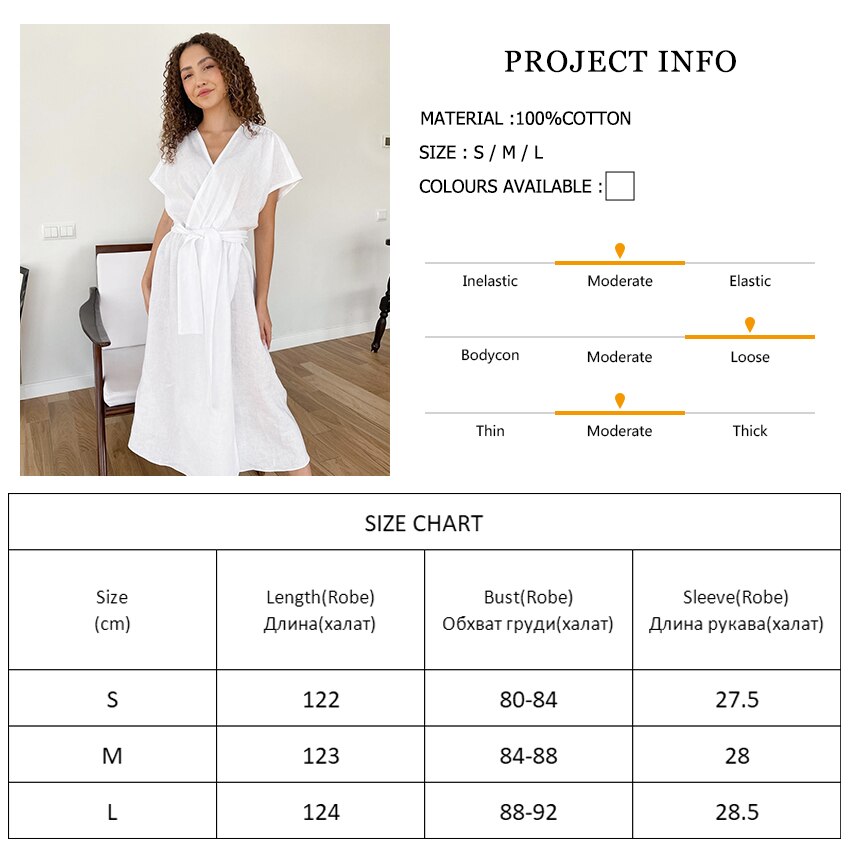 Hiloc White Cotton Dresses Short Batwing Sleeve Spring Bathrobes Mid-Calf Night Dress Women Kimono Dressing Gown 2022 Spring
