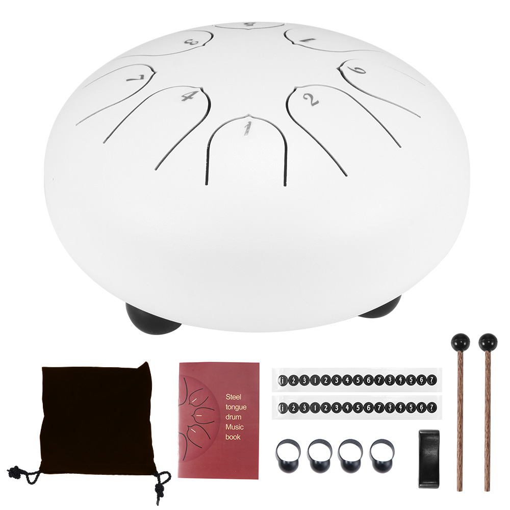 Fast 6 Inch Steel Tongue Drum 8 Tune Hand Pan Drum Tank Hang Drum With Drumsticks Carrying Bag Percussion Instruments: 6 inch white