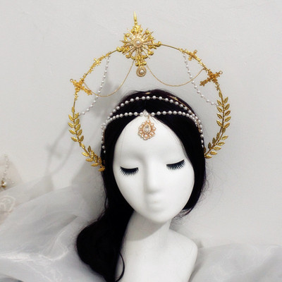 Diadema de oro Halo de la Virgen María, Tiaras, tocado Lolita, Material de Aro para el cabello, accesorios para el cabello de diosa: 7
