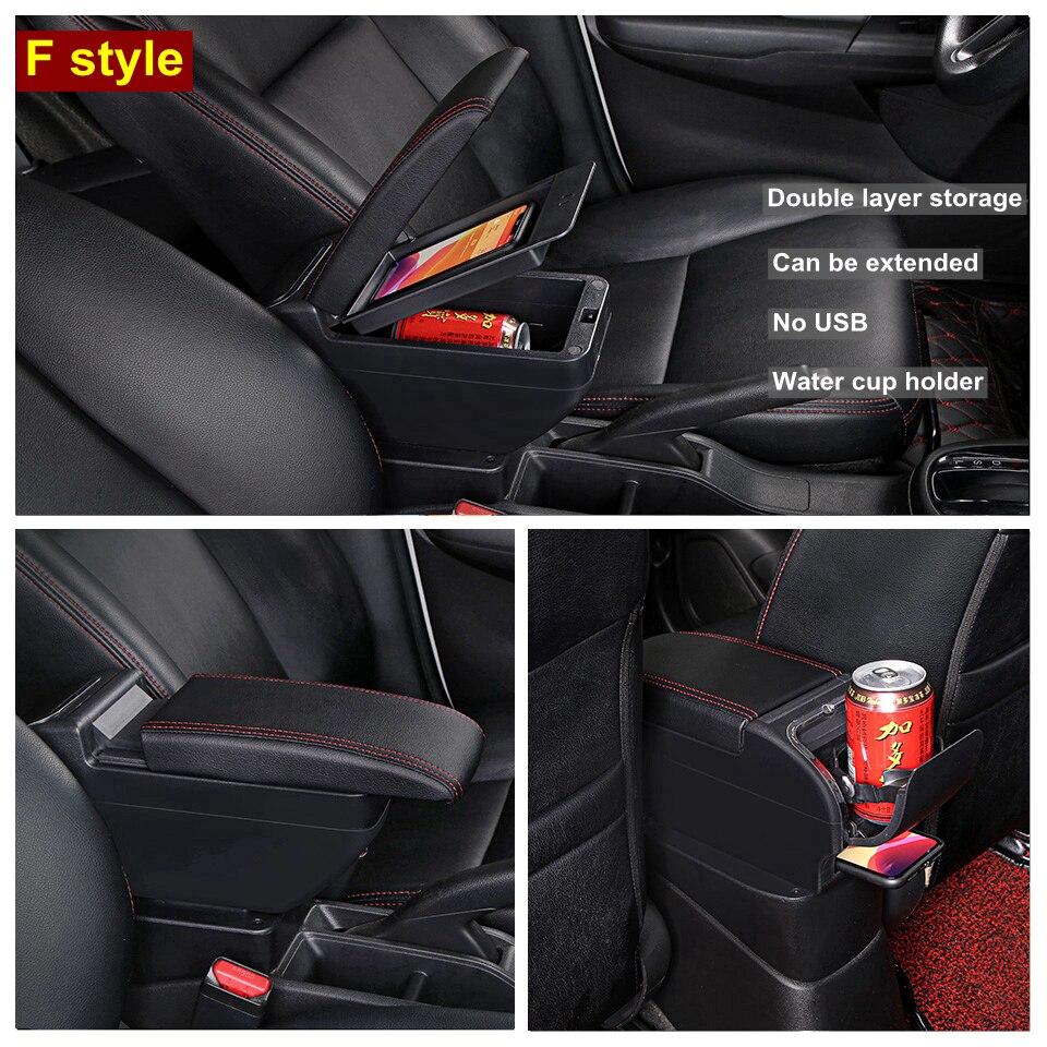 Central Store Content box For Hyundai Accent RB Solaris Double layer USB Interface Armrest box with Cup holder Car mod: F Black Red No USB