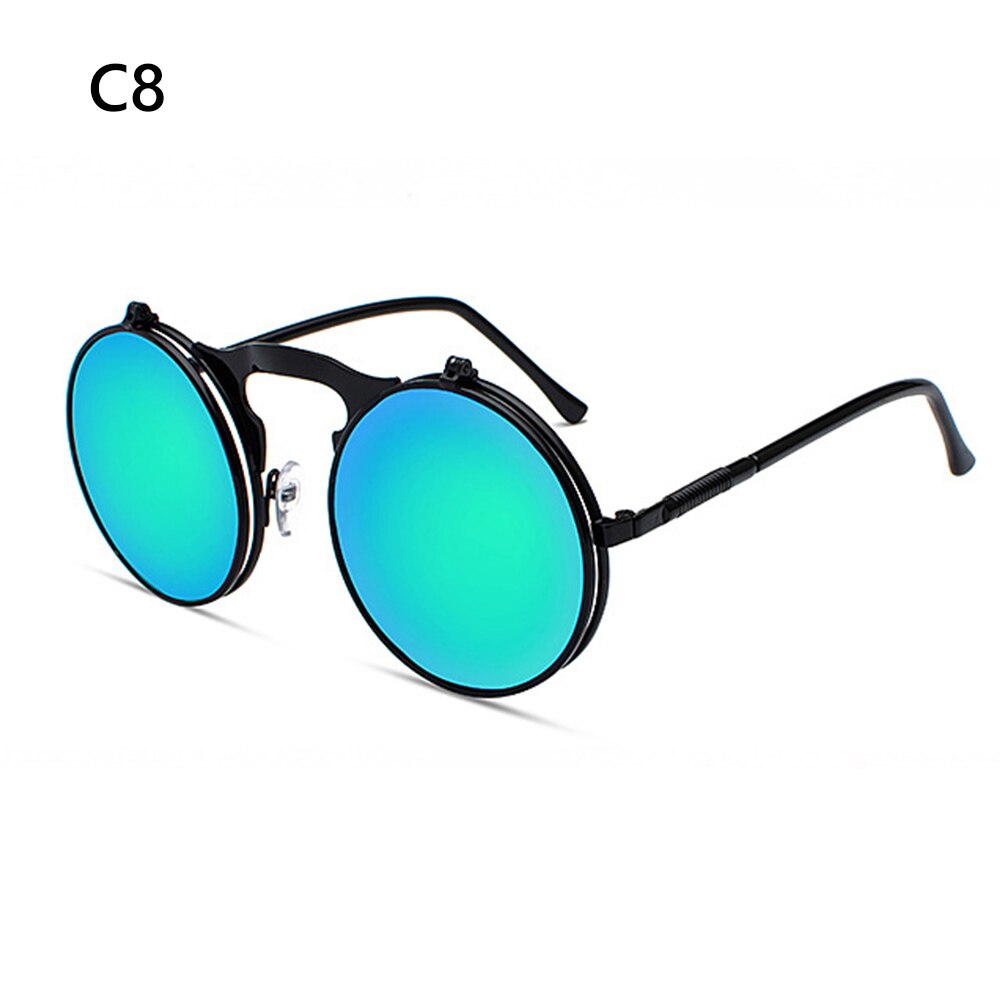 1 PC Vintage Punk Round Flip Up Sunglasses for Men Women Steampunk Driving Sunglasses Summer UV Protection Eyewear: 8