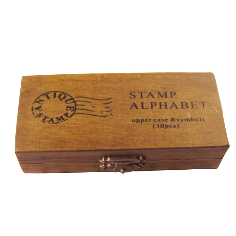 Romantische Handschrift Alfabet Letter Houten Stempel Set Retro Vintage Craft Alfabet Letter Aantal Rubber Stamp Set Houten Doos: A to Z