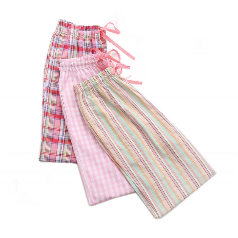 Summer 100% Cotton Sleep Pants Pyjama Trousers Women Casual Loosen Sleepwear Bottoms Lounge Wear Large sizeHome Pants