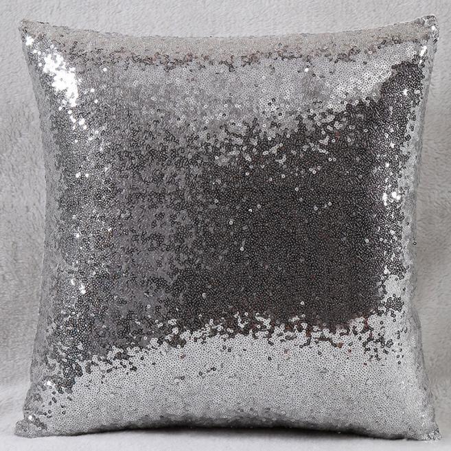 Funda de cojín de lentejuelas DIY con purpurina sólida, funda de almohada para coche, hogar, sofá, decoración, 40x40cm: Grey