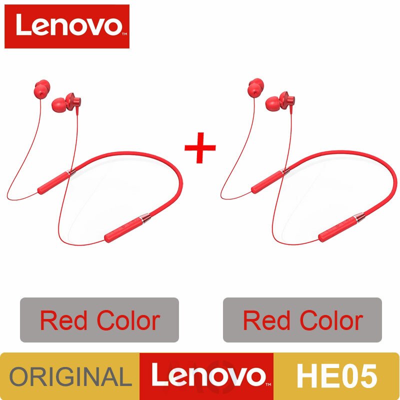 Original Lenovo HE05 Bluetooth 5.0 Wireless Magnetic Neckband Running Sports Earphone Earplug with Waterproof Noise Canceling: HE05 2PCS Red