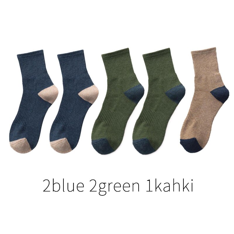 5 paar japanse katoenen herensokken dikke badstof lange sokken heren zakelijke herfst winter warme sokken calcetines meias: 2 blauwe 2 groene 1 kahki
