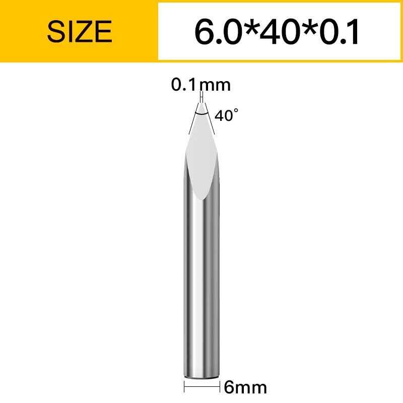 Vsharp 3 Edges 6mm Carbide V-shape Engraving Bit TriangularMilling Cutter Wood Acrylic PVC Jade Metal CNC Tool Engraving Carving: 6x40Deg.x0.1