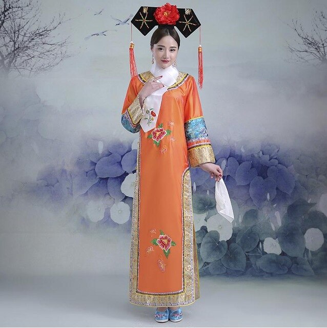 Vestido de la dinastía Qing de , vestido tradicional chino antiguo para mujer, traje de infantería Peri, bata teatral Dande Wear: Naranja