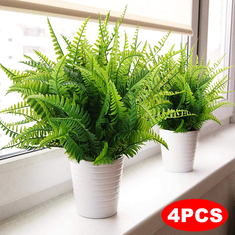 4Pcs Artificial Boston Fern Plants Plastic Artificial Shrubs Greenery for House Outdoor Garden Office Decor Imitation plants